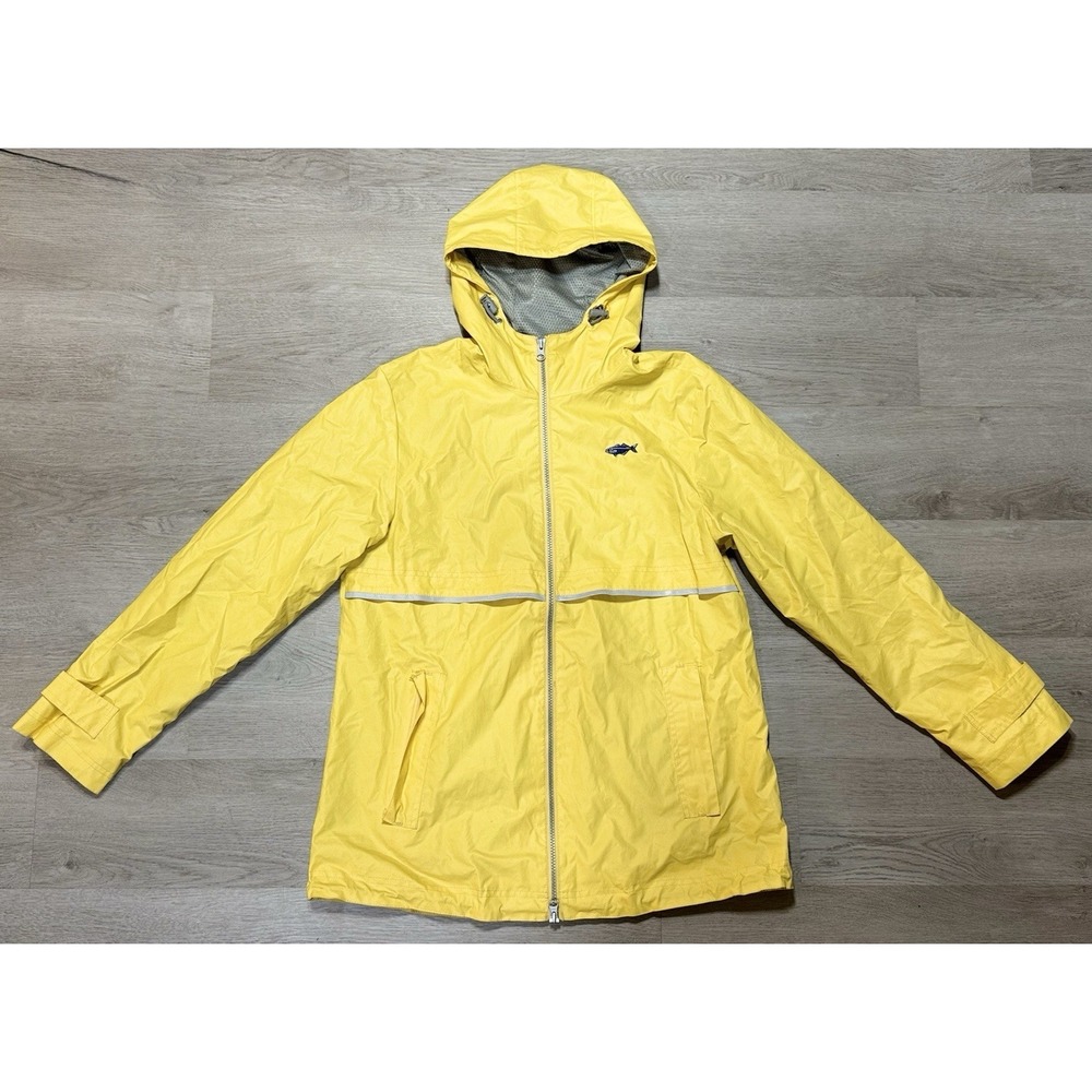 Vintage Menemsha Blues Raincoat Women's Size M Yellow Embroidered Fish Full Zip